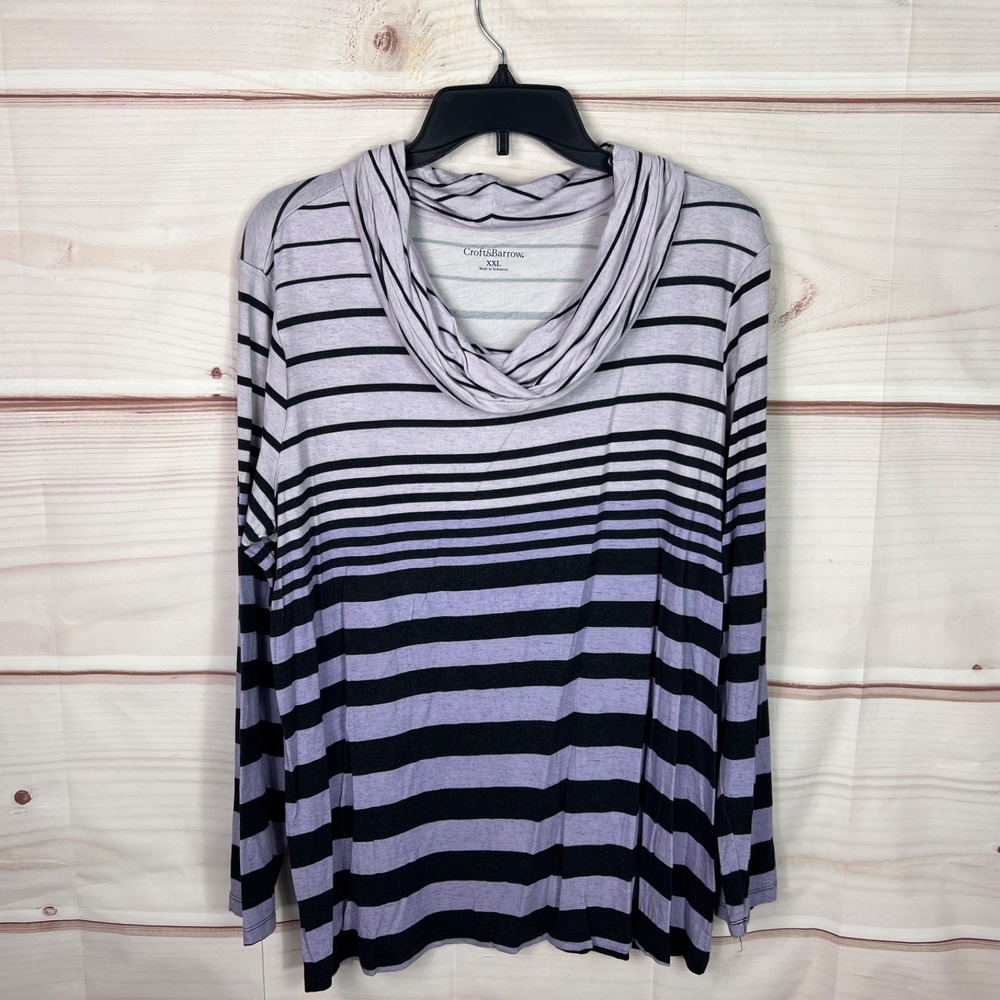 Croft & Barrow Top Womens XXL Purple Stripe Shirt Cowl Neck Long Sleeve Knit